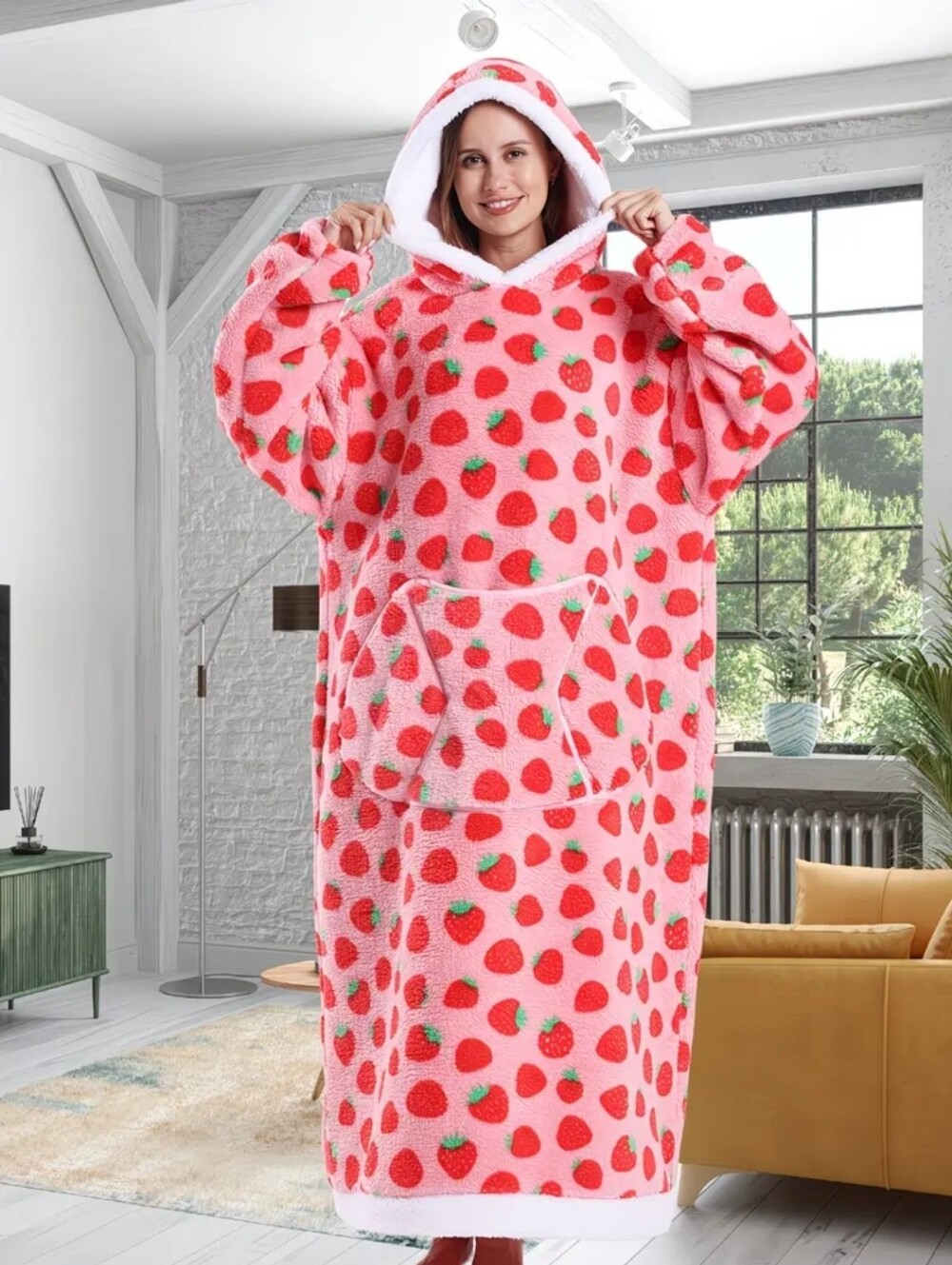 Winter Fall Strawberry Pullover Head Soft Comfy Robe Size 2XL